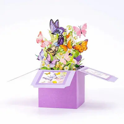 Pop-up card with butterflies and flowers on a white background