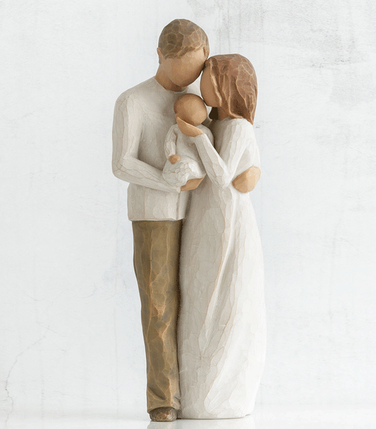 Willow Tree Our Gift Figurine husband wife and baby in white bg