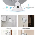 360 Swivel Shower Shaving Mirror Bathroom Product showing a round suction cup with clockwise and counterclockwise rotation on various surfaces.