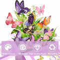 3D Pop Up Butterfly Birthday Box GiftDealAU Product Features Image. Colorful butterflies and flowers with product features on a white background