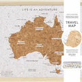 Australia Pin Board Travel Map gift GiftDealAU product image. Travel map of Australia with cork texture and wooden frame