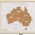Australia Pin Board Travel Map size GiftDealAU product image. Cork map of Australia with 'Life is an Adventure' text, framed.