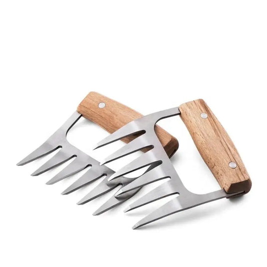 BBQ Metal Meat Claws Two metal meat claws with wooden handles on a white background