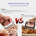 BBQ Metal Meat Claws GiftDealAU comparison product image. Comparison of solid claw tips on a meat shredder with text highlighting benefits.