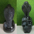 Black Obsidian Raven on Skull Carving
