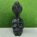 Black Obsidian Raven on Skull Carving