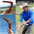 Burnt Boxed Wooden Boomerang
GiftDealAU product image. Collage of a person holding a boomerang, a man in a cowboy hat and blue shirt with a boomerang, and a close-up of a boomerang against a blue sky.