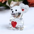 Crystal Clear Glass Bear Statue Crystal bear figurine with 'I Love You' heart on a white background