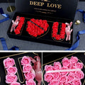 Deep Love I Love You Rose Gift Box Decorative gift set with 'DEEP LOVE' and 'I LOVE U' made of red and pink roses in a black box.
