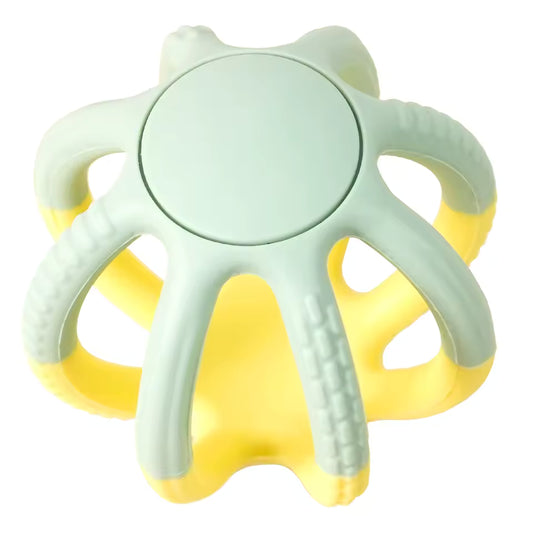 ES Kids Teether Silicone Ball Green and yellow baby teething ring on a white background