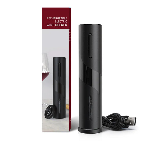 Magic Wine Aerator - Red Wine Decanter for Better Taste Black rechargeable electric wine opener with packaging on a white background