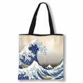 Great Wave Shopping Bag GiftDealAU product image. Tote bag with a wave design inspired by famous artwork on a white background