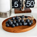 Handmade Grape Soap - Crystal Grape Soap GiftDealAU product image.Decorative black grapes on a wooden tray with a digital clock in the background