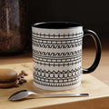 Hidden Message Ceramic Coffee Mug GiftDealAU Ptoduct image. White mug with black pattern on a wooden surface with a spoon and macaron.