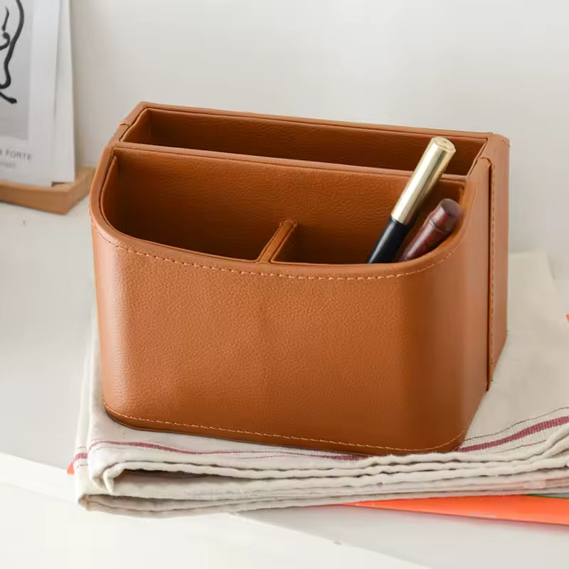 Leather Remote Control Organizer and Caddy with Tablet Slot