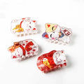Lucky Cat Hair Claw 4 animal GiftDealAU product image. Set of four cat-shaped hair clips with colorful designs on a white background