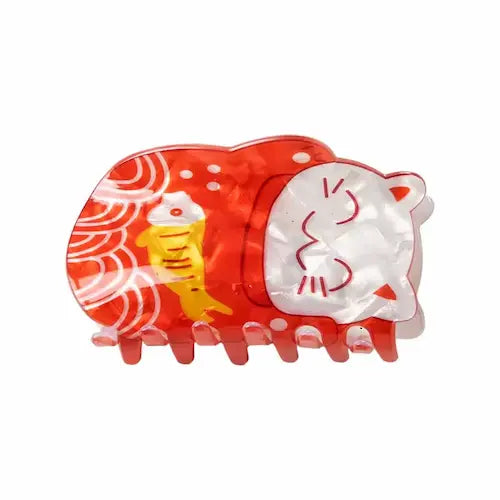 Lucky Cat Hair Claw red cat GiftDealAU product image. Red and white hairbrush with cartoon design on a white background