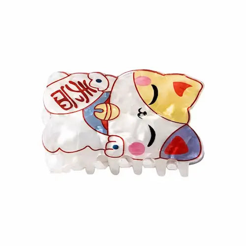 Lucky Cat Hair Claw yellow cat GiftDealAU product image. Colorful cartoon-style hair clip on a white background