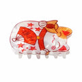 Lucky Cat Hair Claw yellow cat hand raise GiftDealAU product image. Decorative hair clip with cartoon character design on a white background