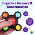 Memory Maze Challenge Game
brain storming GiftDealAU product image. Fidget spinner with colored buttons held by a hand, against a light blue background with text about memory and concentration.