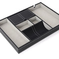 Mens Nightstand Organiser Tray
Grey leather jewelry organizer with compartments on a white background