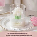 Tulip Bouquet Jar Candle Decorative candle in the shape of a tulip bouquet with measurements and product details.