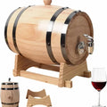 Wooden Whiskey Barrel GiftDealAU product image. Wooden wine barrel with a tap and a glass of red wine on a white background