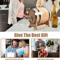 Wooden Whiskey Barrel GiftDealAU best gifting product image. Wooden wine barrel on a kitchen counter with people in the background, accompanied by text 'Give The Best Gift'.