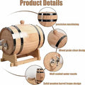 Wooden Whiskey Barrel GiftDealAU product detail image. Wooden barrel with water nozzle and details on design and construction.