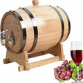 Wooden Whiskey Barrel GiftDealAU with wine glass product image. Wooden wine barrel with a glass of red wine, grapes, and mint leaves on a white background