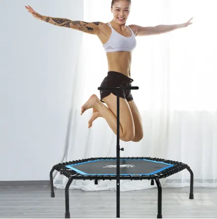 Hexagon Fitness Trampoline with Handrail – Indoor Home Gym Trampoline for Kids & Adults